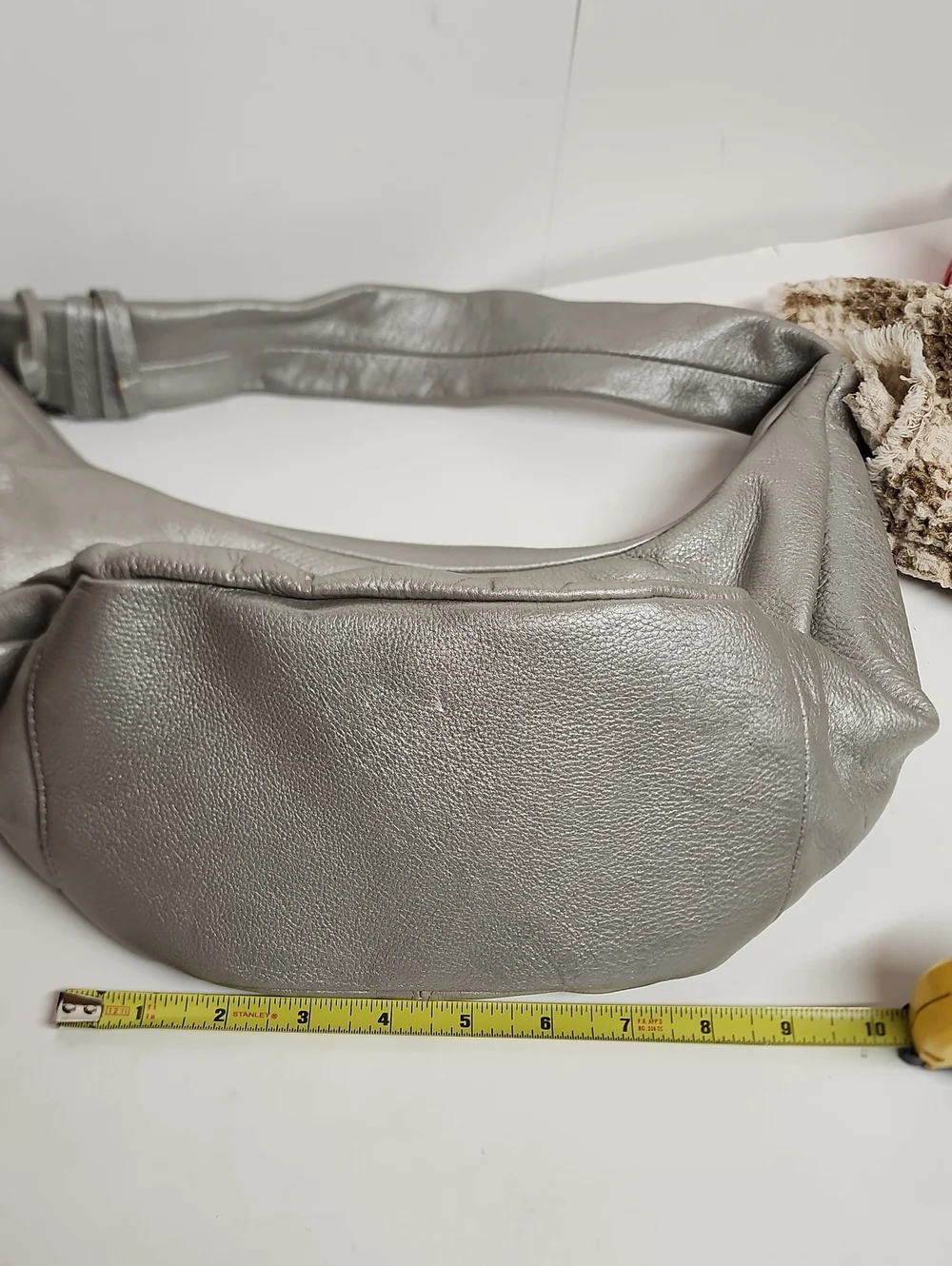 LUCE Sleek Pebbled Leather Shoulder Hobo Bag in Light Gray Minimalist Quality!